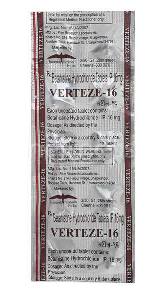 Verteze 16mg Tablet 10'S