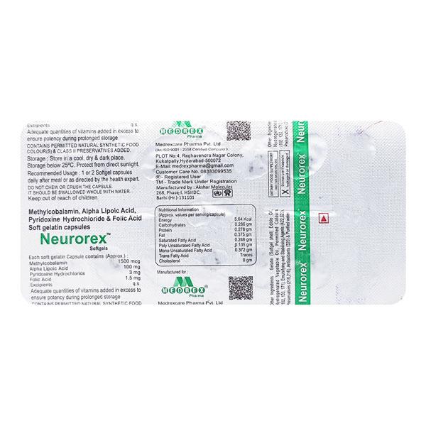Neurorex Capsule 15's Price, Uses, Side effects, Substitutes | Netmeds