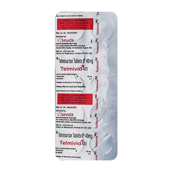 Telmivid 40 Tablet 10's Price, Uses, Side effects, Substitutes | Netmeds