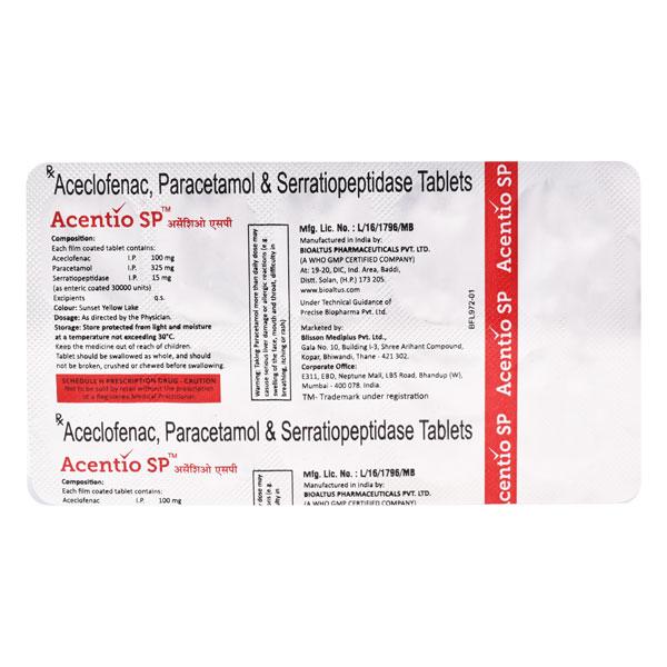 Buy ACENTIO SP Tablet 10's Online at Upto 25% OFF | Netmeds