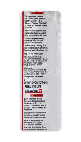 Cifran OD 1gm Tablet 5'S : Uses, Side Effects, Price | Netmeds