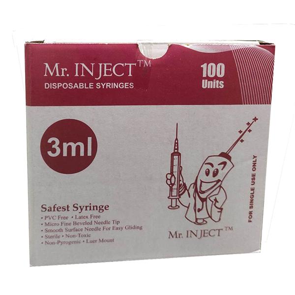 Mr. Inject Disposable Syringe 3 ml with Needle 23G 100's