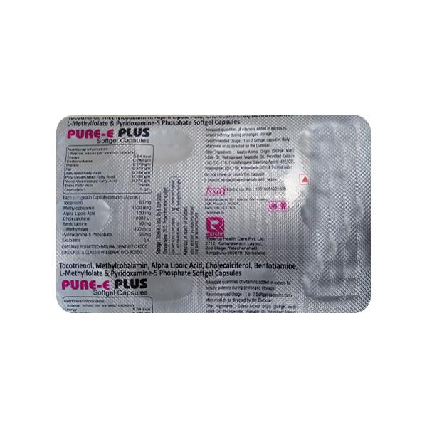 PURE E PLUS Softgel Capsule 10's Price, Uses, Side effects, Substitutes ...