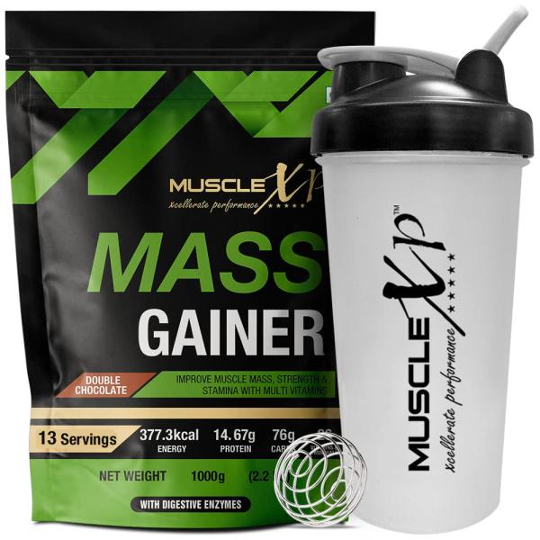 MuscleXP Mass Gainer - Double Chocolate 1 kg + Shaker 1's Online at ...