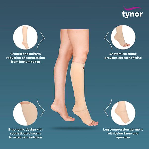 Buy Tynor Compression Garment Leg Below Knee Open Toe Wide (S
