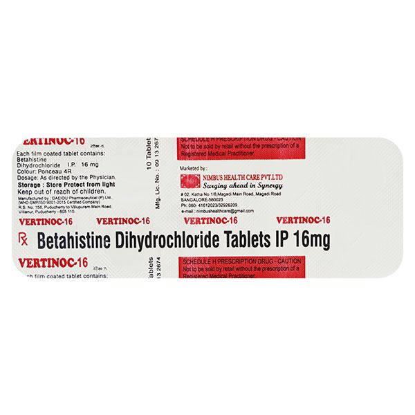 VERTINOC 16 Tablet 10's Price, Uses, Side effects, Substitutes | Netmeds