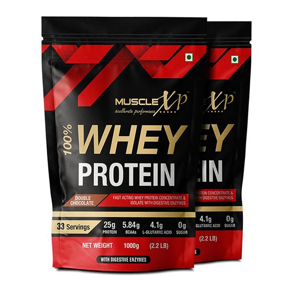 MuscleXP 100% Whey Protein Powder - Double Chocolate Flavour (Pack of 2 ...