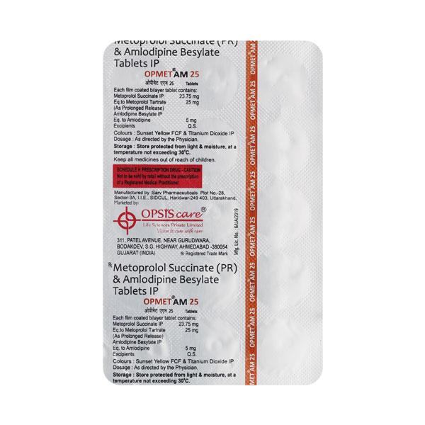 OPMET AM 25 Tablet 15's Price, Uses, Side effects, Substitutes | Netmeds