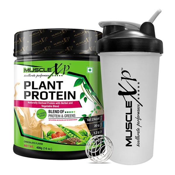 MuscleXP Plant Protein Powder - Chocolate Flavour 400 gm + Shaker 1's ...