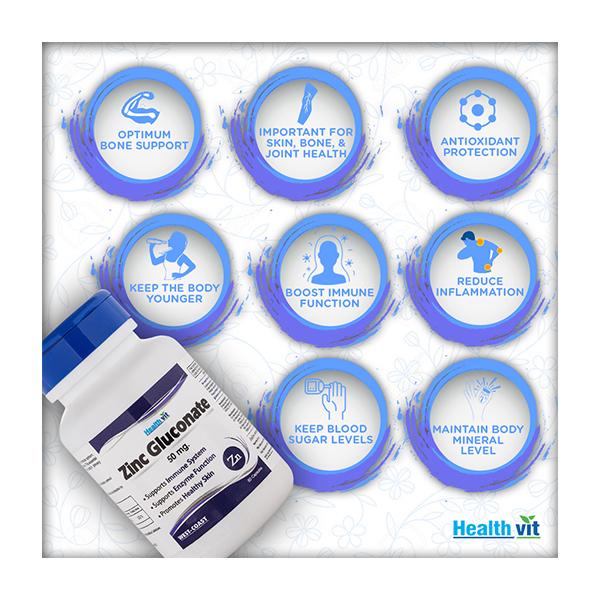 HealthVit Zinc Gluconate 50 mg Capsules 60's online at best price-Vitamins  and Minerals