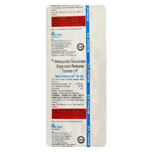 METPROCER 25 XL Tablet 10's : Price, Uses, Side Effects | Netmeds
