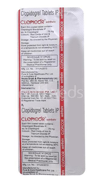 Clopicor 75mg Tablet 10'S