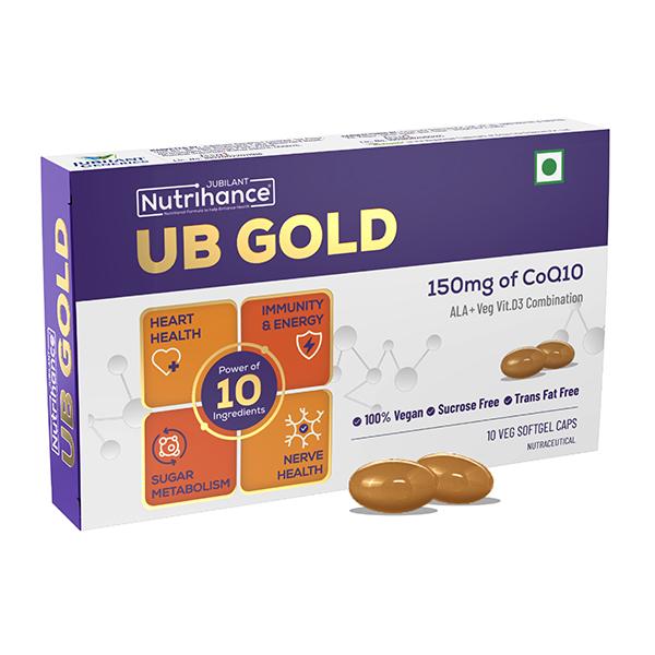 Buy Jubilant Nutrihance UB Gold 150mg of CoQ10 Veg Softgel Capsule 10's ...