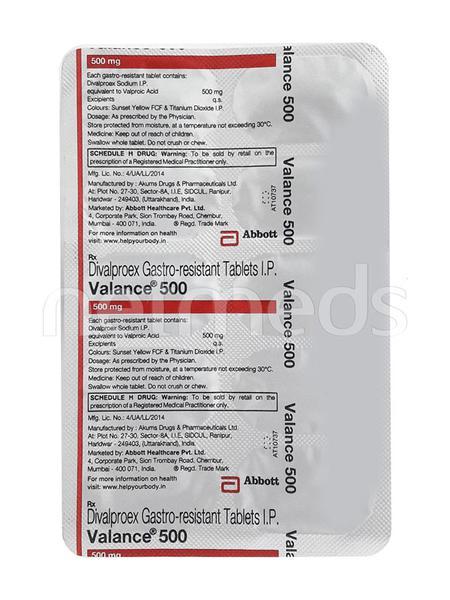 Valance 500mg Tablet 10'S : Uses, Side Effects, Price | Netmeds