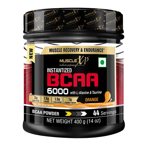 MuscleXP Instantized BCAA 6000 Supplement Powder Orange Flavour 400 gm  Shaker 1's Netmeds