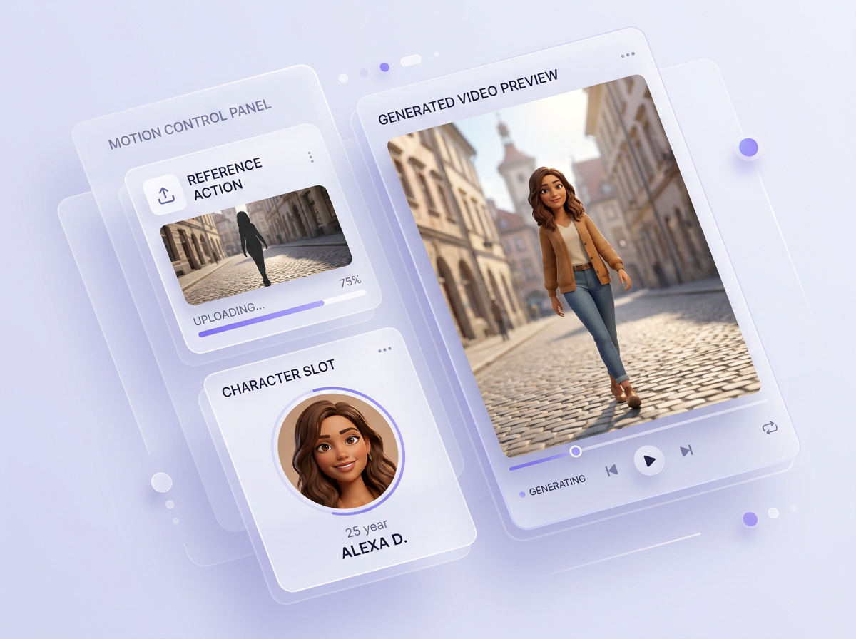 UGC Creator Template panel with motion-control reference action video