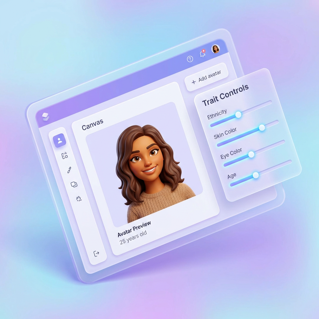 AI Influencer Builder with Ethnicity, Skin, Eyes, and Age trait controls