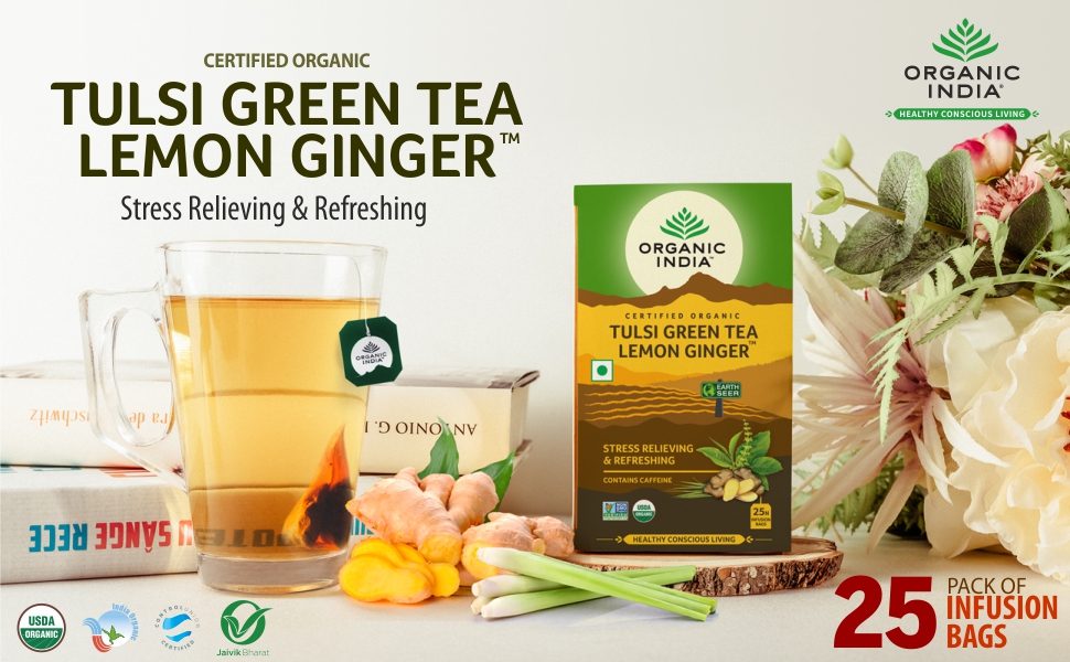 Buy Organic India Tulsi Green Tea Lemon Ginger 25 Ib Pack Of 2 Online At Best Prices In India 1319