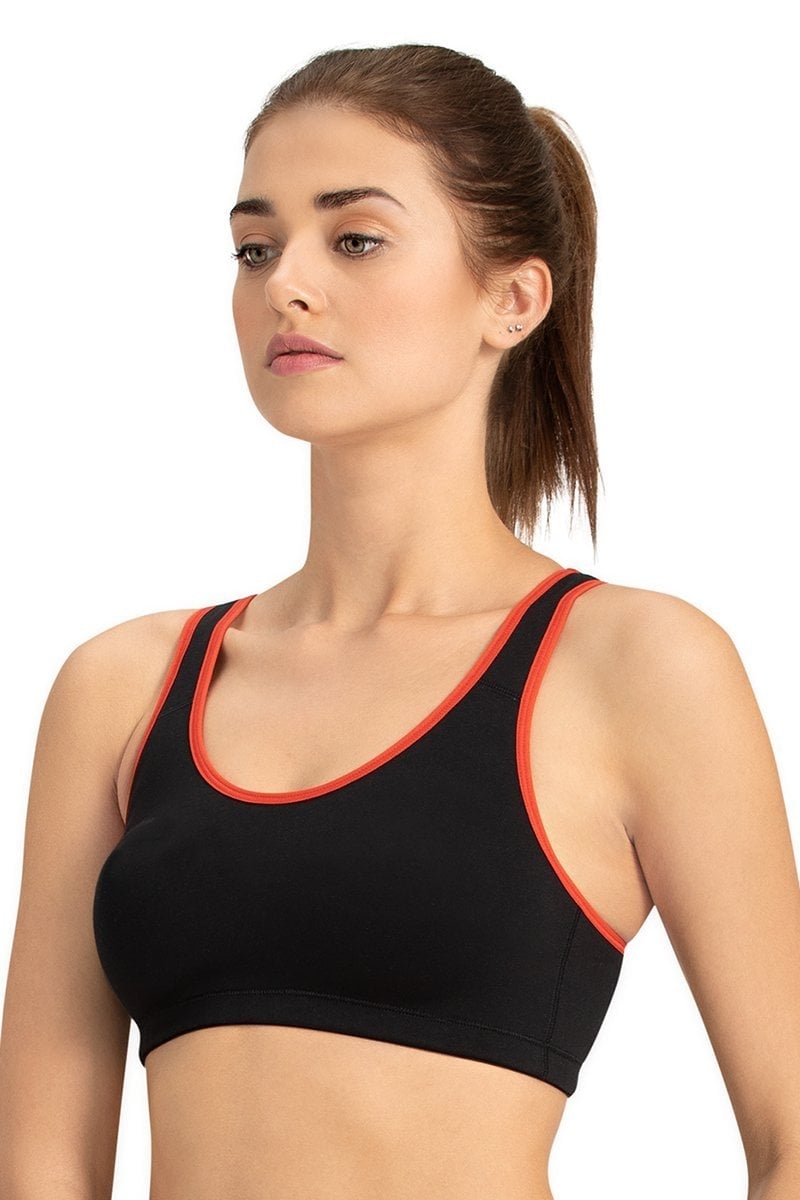 Medium Impact Non-Padded Non-Wired Racerback Sports Bra - Black-Lava