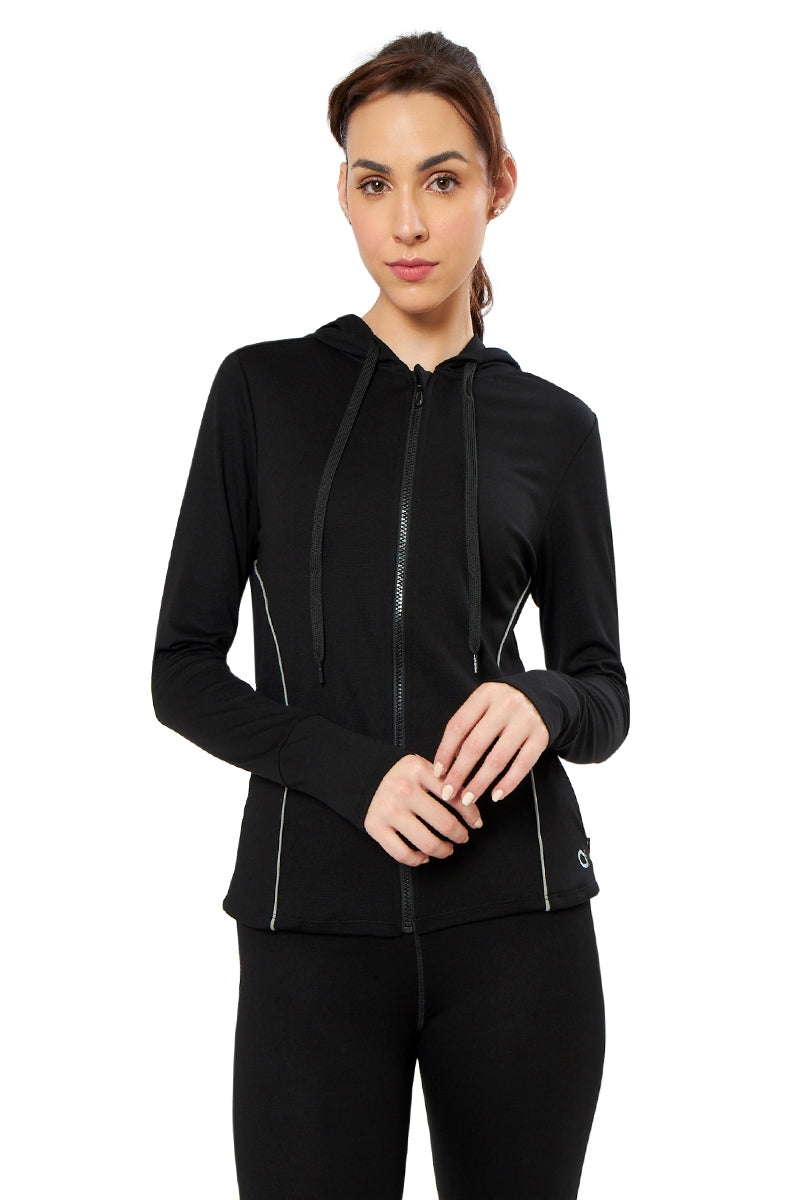 Flaunt Hoodie Full Sleeve Active Jacket - Jet Black