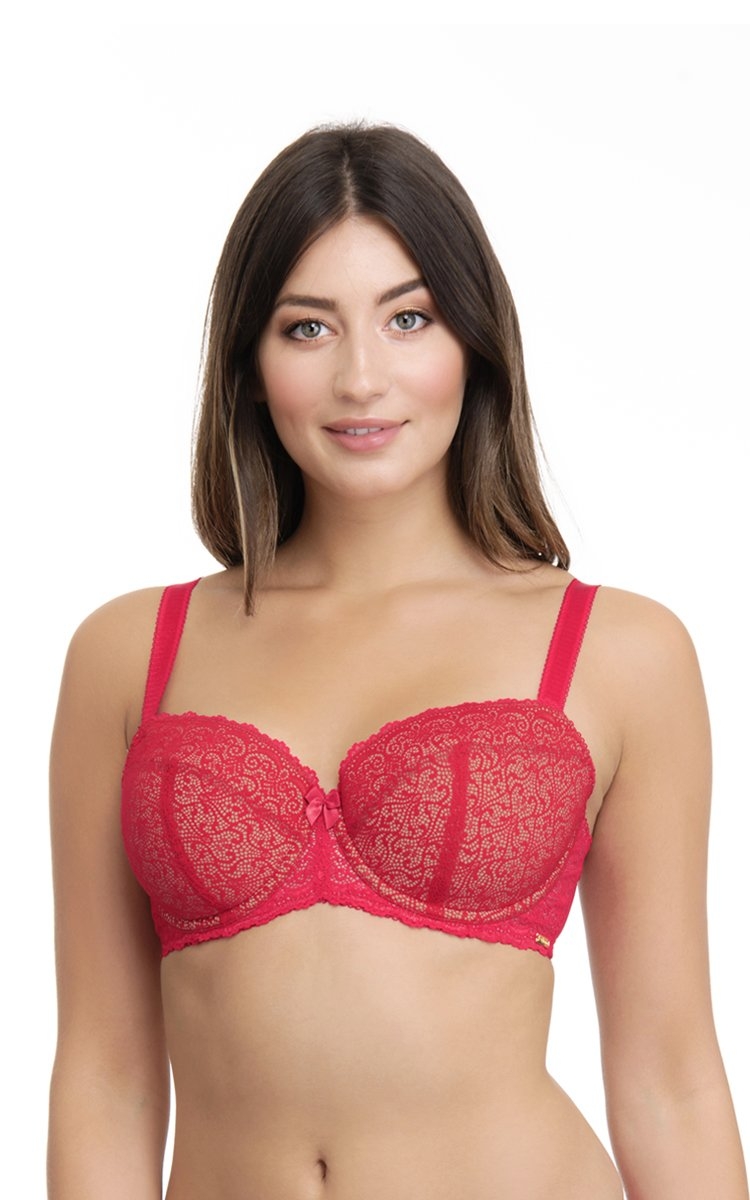 Ultimo Heritage Lace Padded Wired Bra - True Red With Sesame