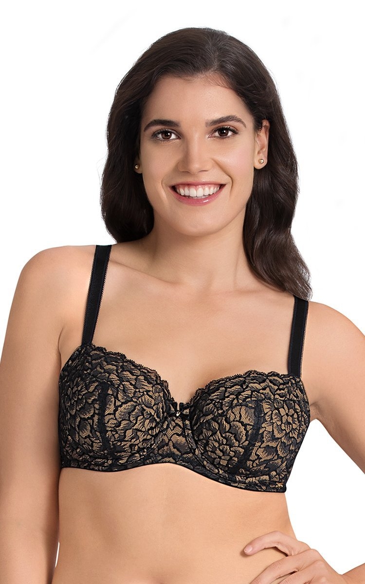 Ultimo Modern Bloom Padded Wired Lace Balconette Bra - Laced Black